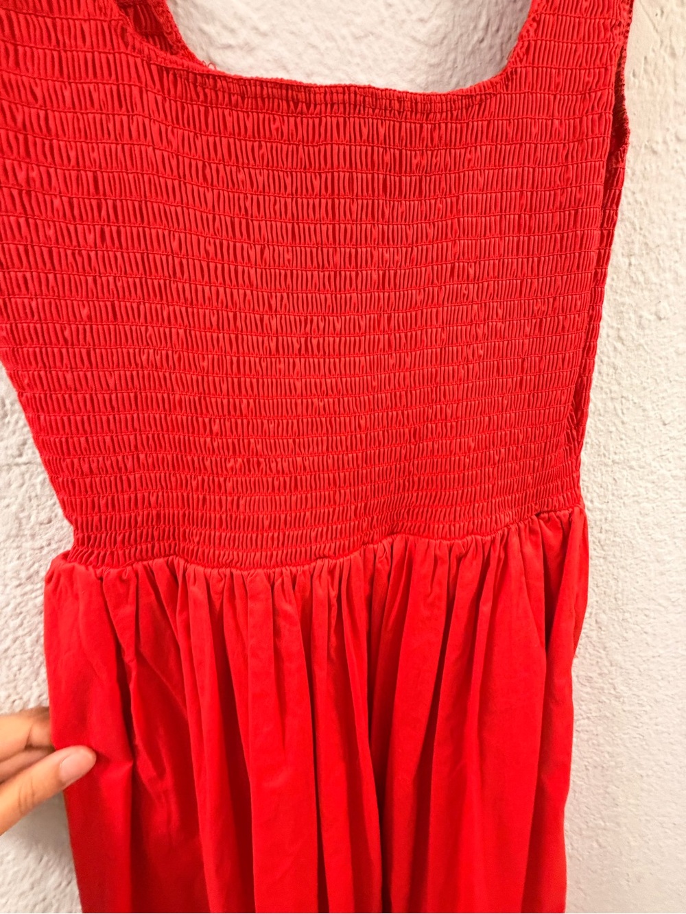 Wayf Red Smocked Square-Neck Dress